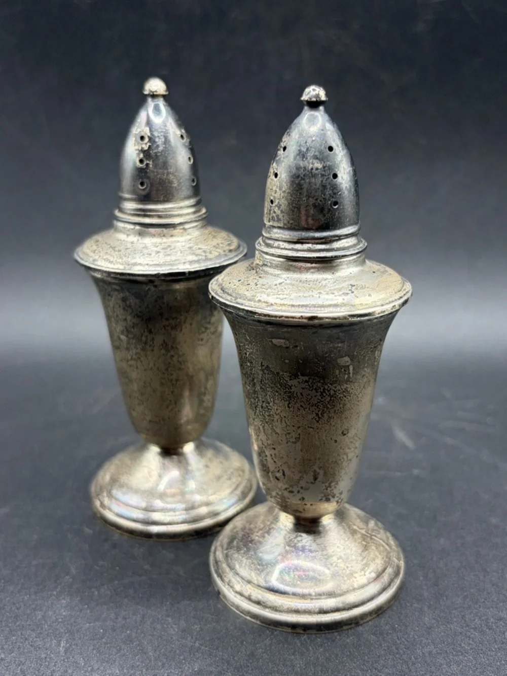 Crown Vintage Sterling Silver Weighted Salt Pepper Shakers Tableware Dinnerware
